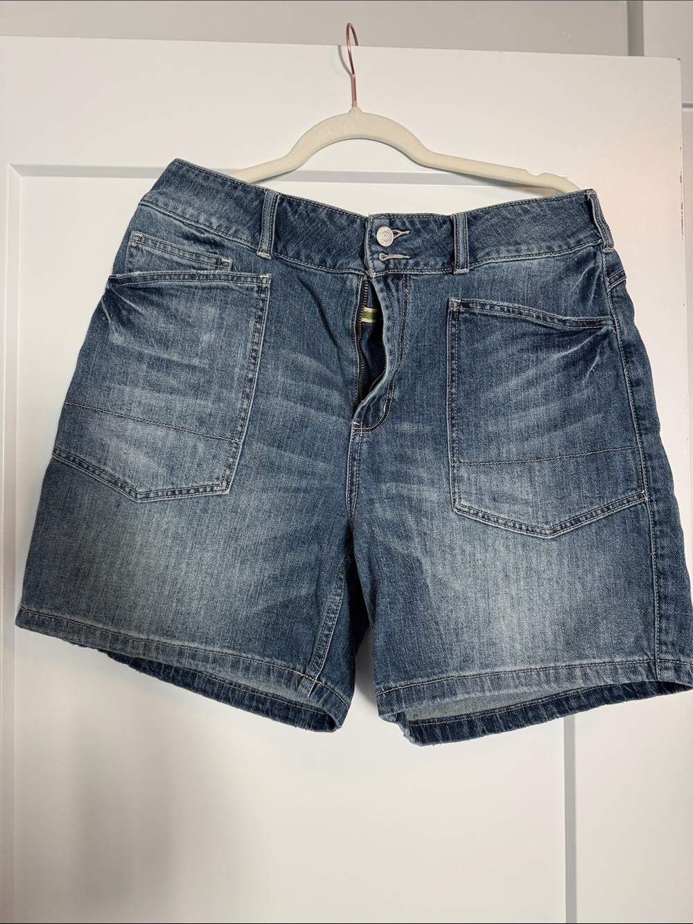 Pilcro Washed Blue Denim Utility Shorts